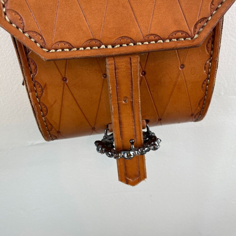 Vintage Genuine Leather Hand Tooled Brown Leather Western Boho Shoulder Purse - Picture 3 of 12